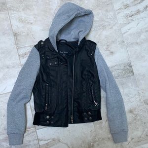 Faux leather hoodie jacket